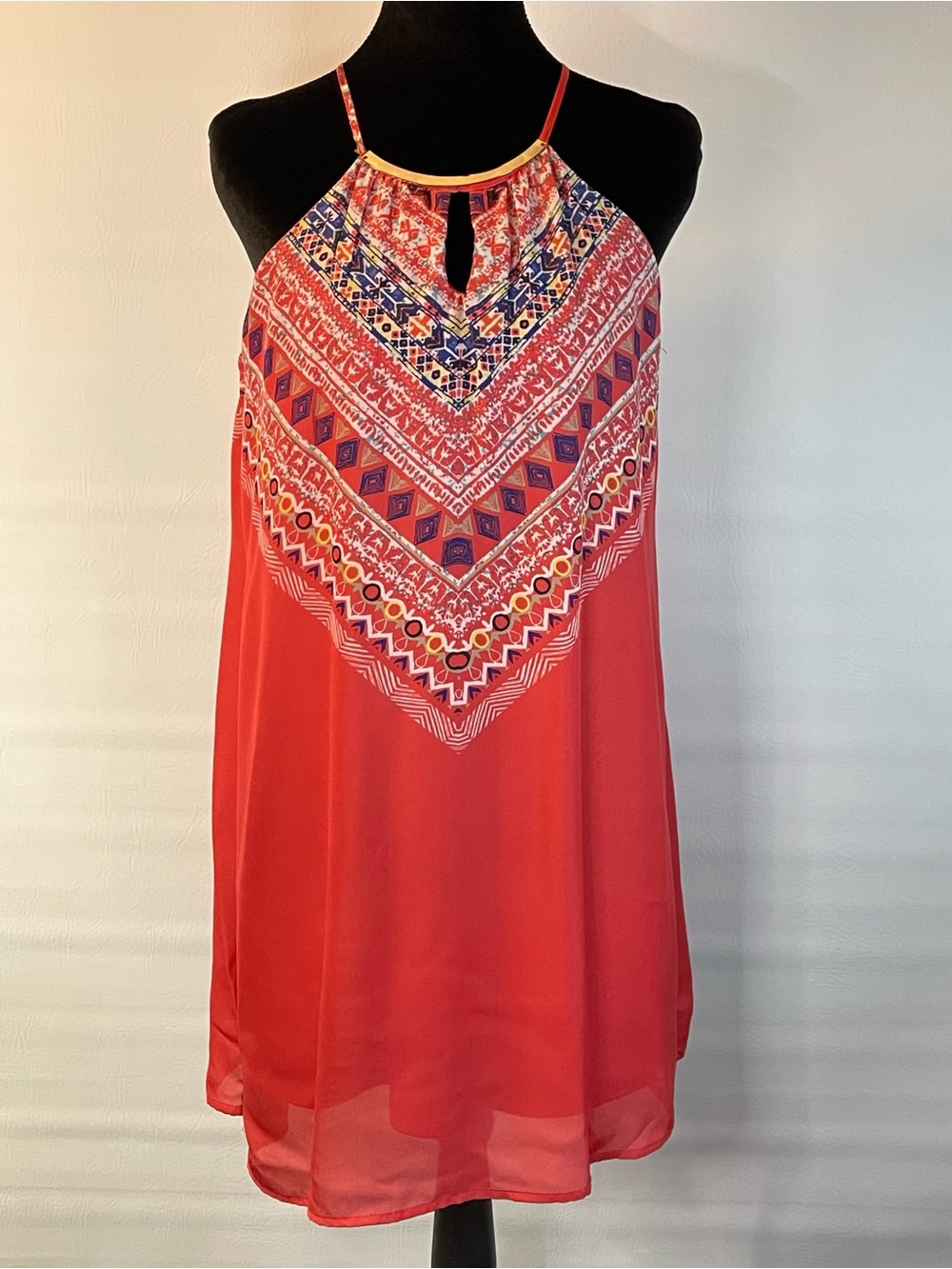 NWOT Coral Boho Print Halter Dress